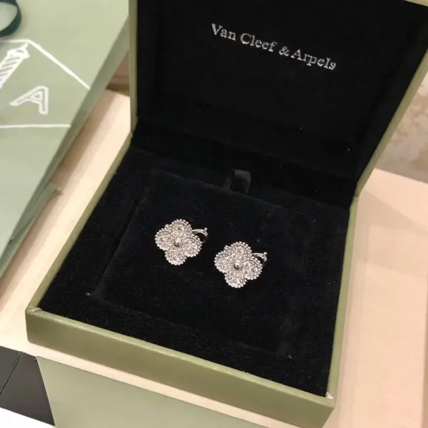 Van Cleef & Arpels Alhambra Four-Leaf Clover Diamond Earrings Silver - 1