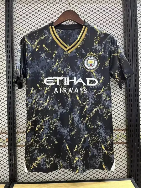 Manchester City 2022-2023 Treble Winners Third Kit Black Gold Marble Jersey - 1