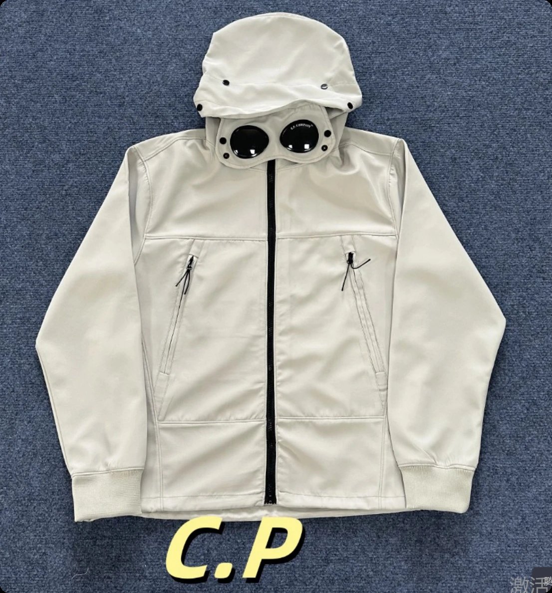 C.P. Company C.P. Company Goggle Hoodie Jacket in Cream White with Black Accents Beige