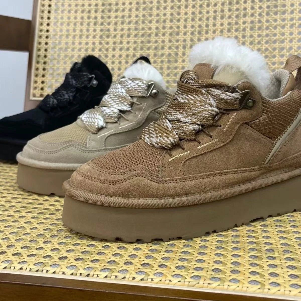 Lace up Thick soled Mel leather Snow and Velvet Warm Thick Cotton Shoes - Correct Version