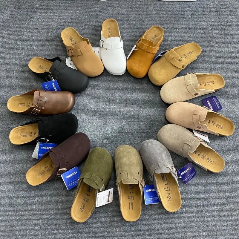 Metal buckle outer half bag leather half slippers - correct version
