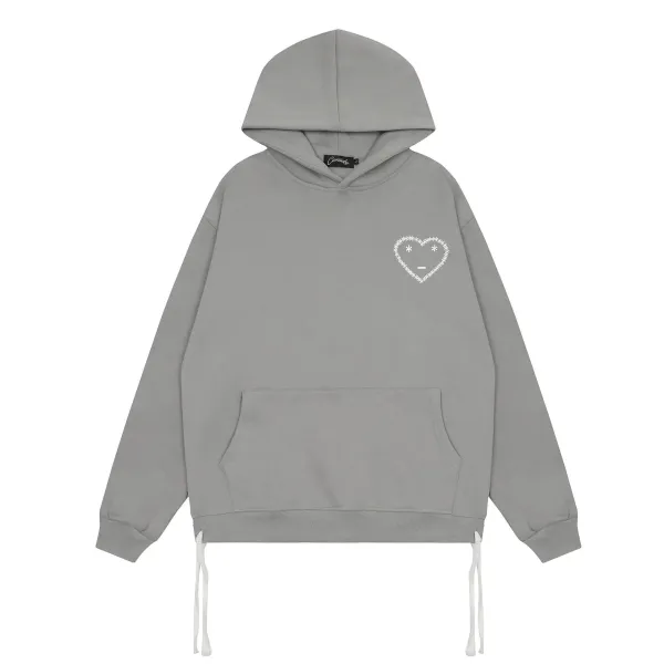 Carrotche Heart Embroidery Gray Hoodie - 1