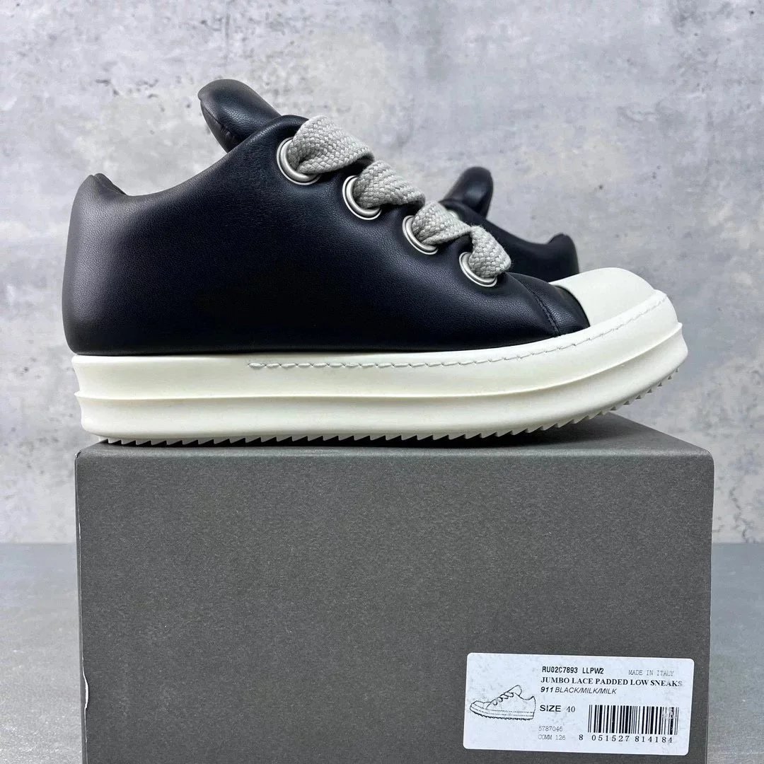 Rick Owens Jumbo Lace Padded Low Sneakers Black / Milk