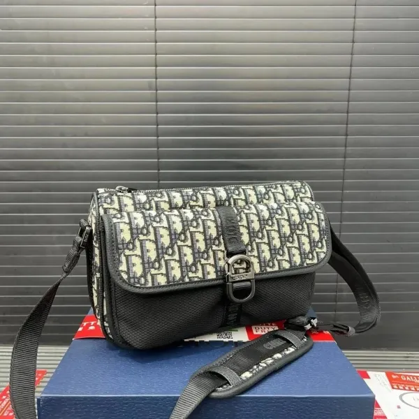 Dior Oblique Canvas Crossbody Bag Beige Black - 1