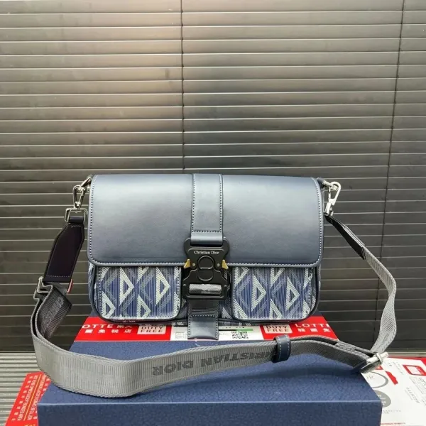 Dior Saddle Bag Oblique Blue Gray Crossbody Bag - 1