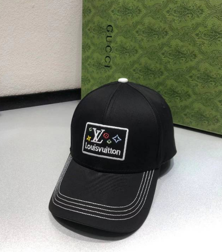 Louis Vuitton Patch Logo Baseball Cap Black White Beige - 12