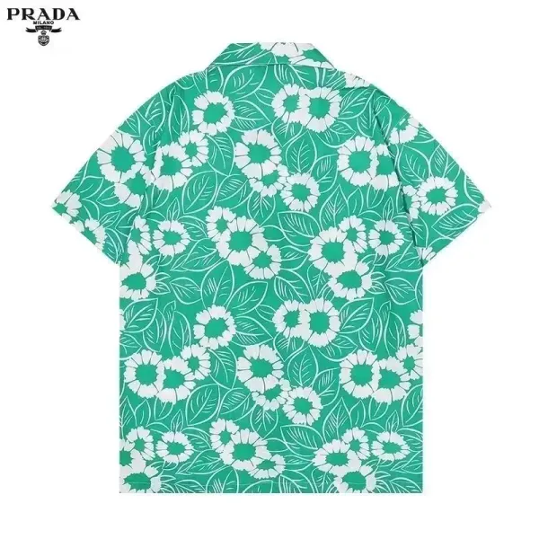 Prada Floral Print Short-Sleeve Shirt Green - 1