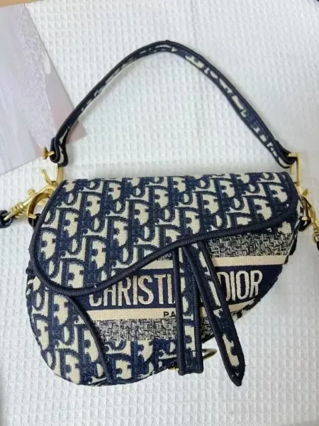 Dior Saddle Bag Oblique Navy and Beige Crossbody Bag - 1