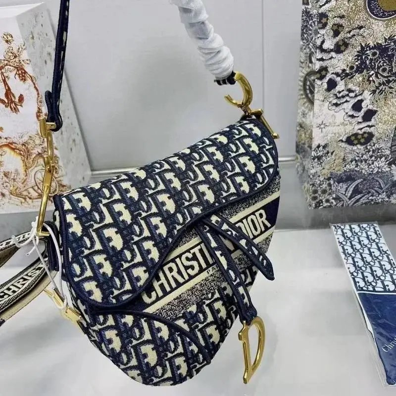 Dior Saddle Bag Oblique Navy and Beige Crossbody Bag