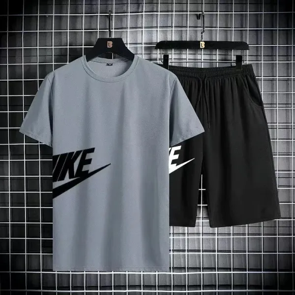 Nike Graphic Logo T-Shirt and Shorts Set Gray/Black - 1