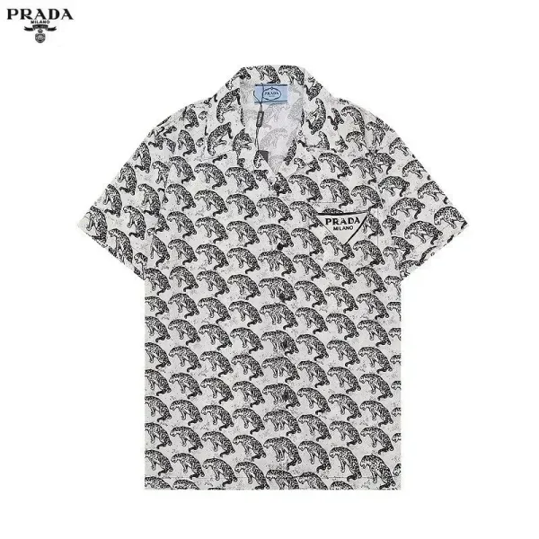 Prada Leopard-Print Polo Shirt White - 1