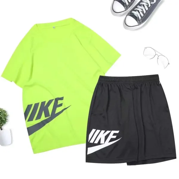 Nike Graphic Logo T-Shirt and Shorts Set Neon Green/Black Activewear - 1