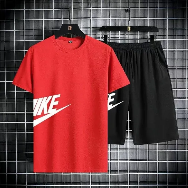 Nike Swoosh Logo Set Red T-Shirt and Black Shorts - 1