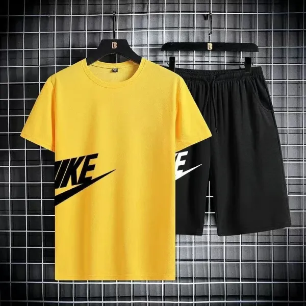 Nike Graphic Print Yellow T-Shirt and Black Shorts Set - 1
