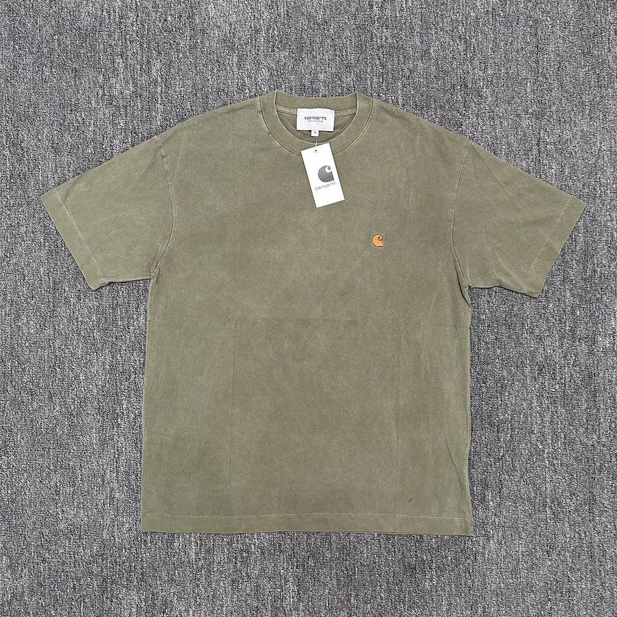 Carhartt T-Shirts Washed crew-neck T-shirt with embroidered chest logo — 223 Washed Military Green