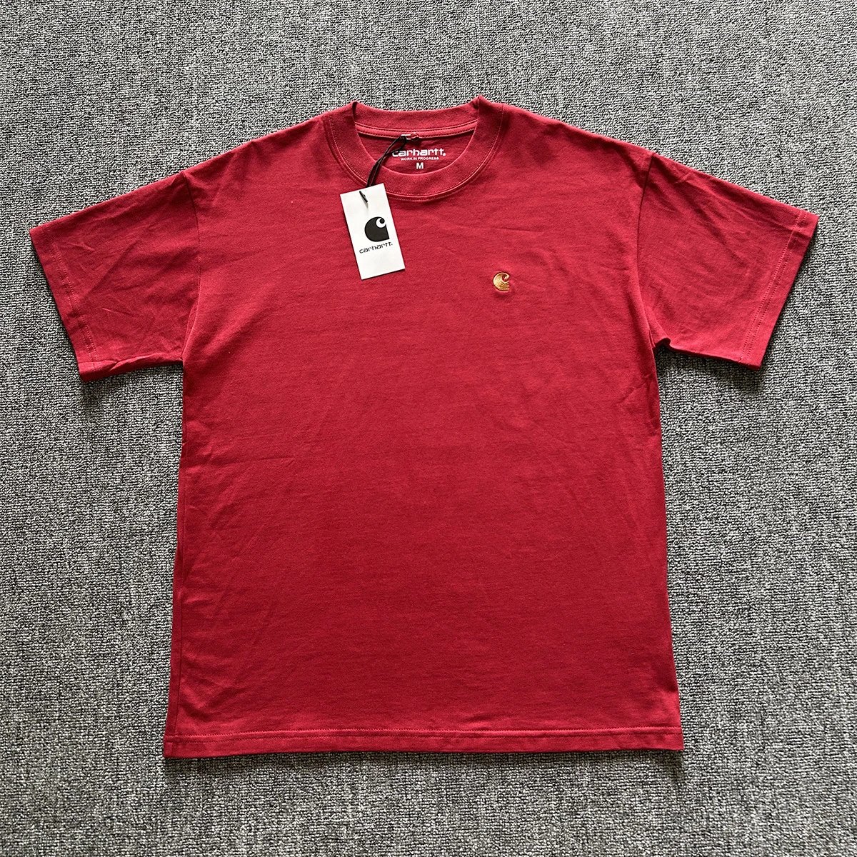 Carhartt T-Shirts Washed crew-neck T-shirt with embroidered chest logo — 8828 red