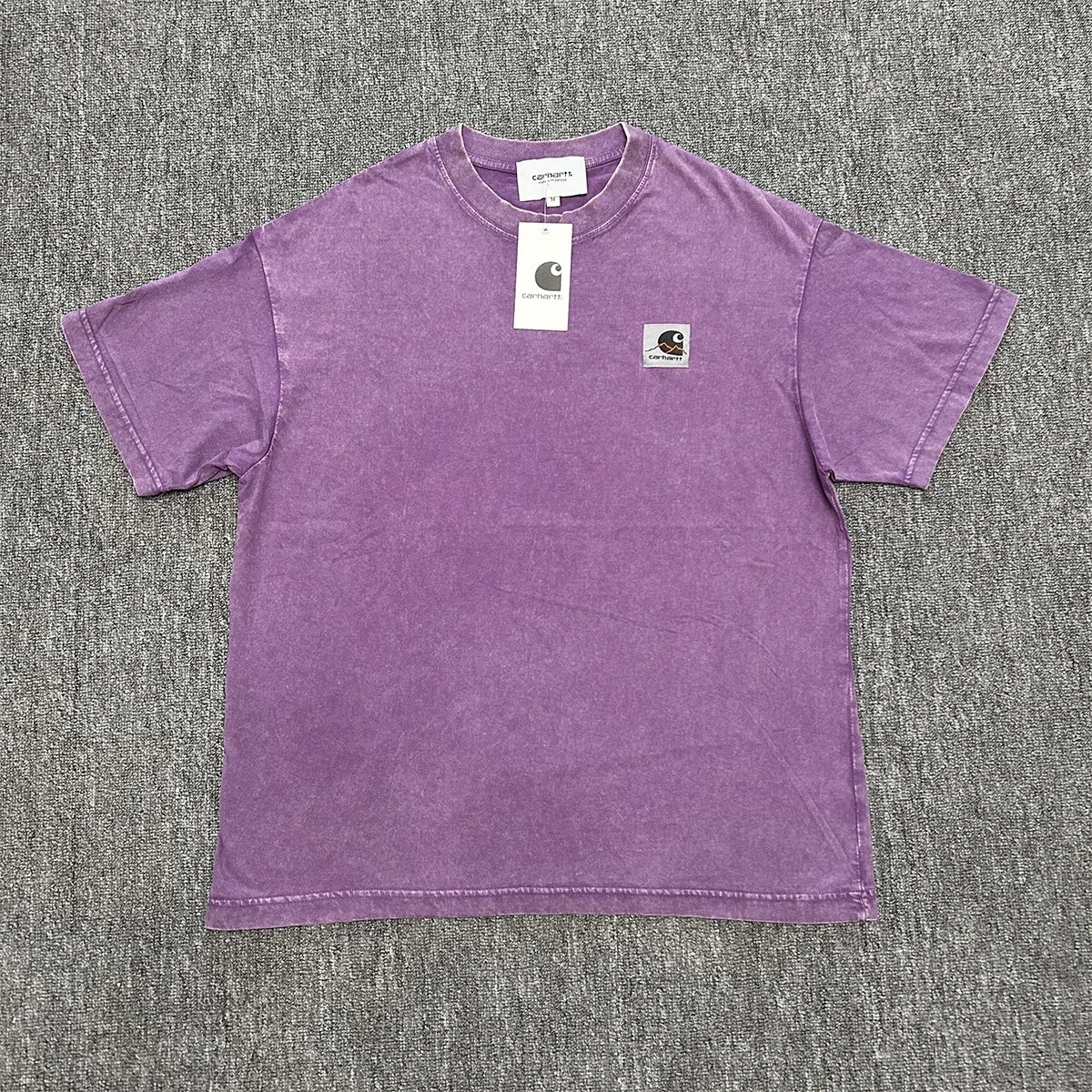 Carhartt T-Shirts Washed crew-neck T-shirt with embroidered chest logo — 8829 washed purple