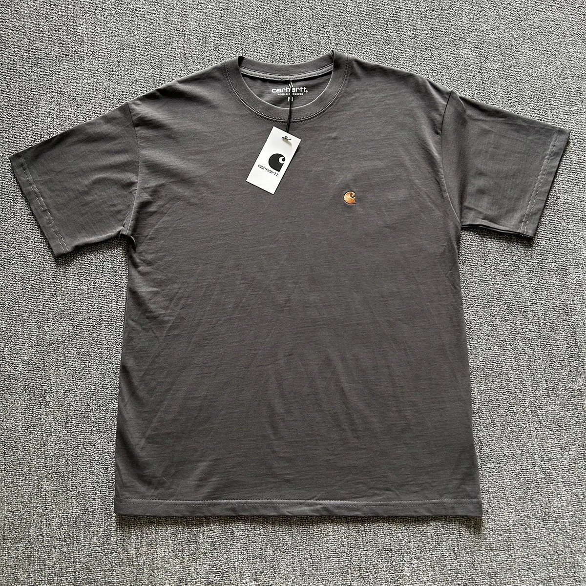 Carhartt T-Shirts Washed crew-neck T-shirt with embroidered chest logo — 8828 Dark Gray