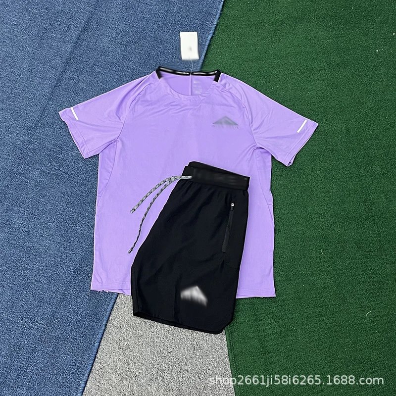 Nike Matching Sets Trail short-sleeve T-shirt and zip-pocket shorts set — 890 purple 2019 black