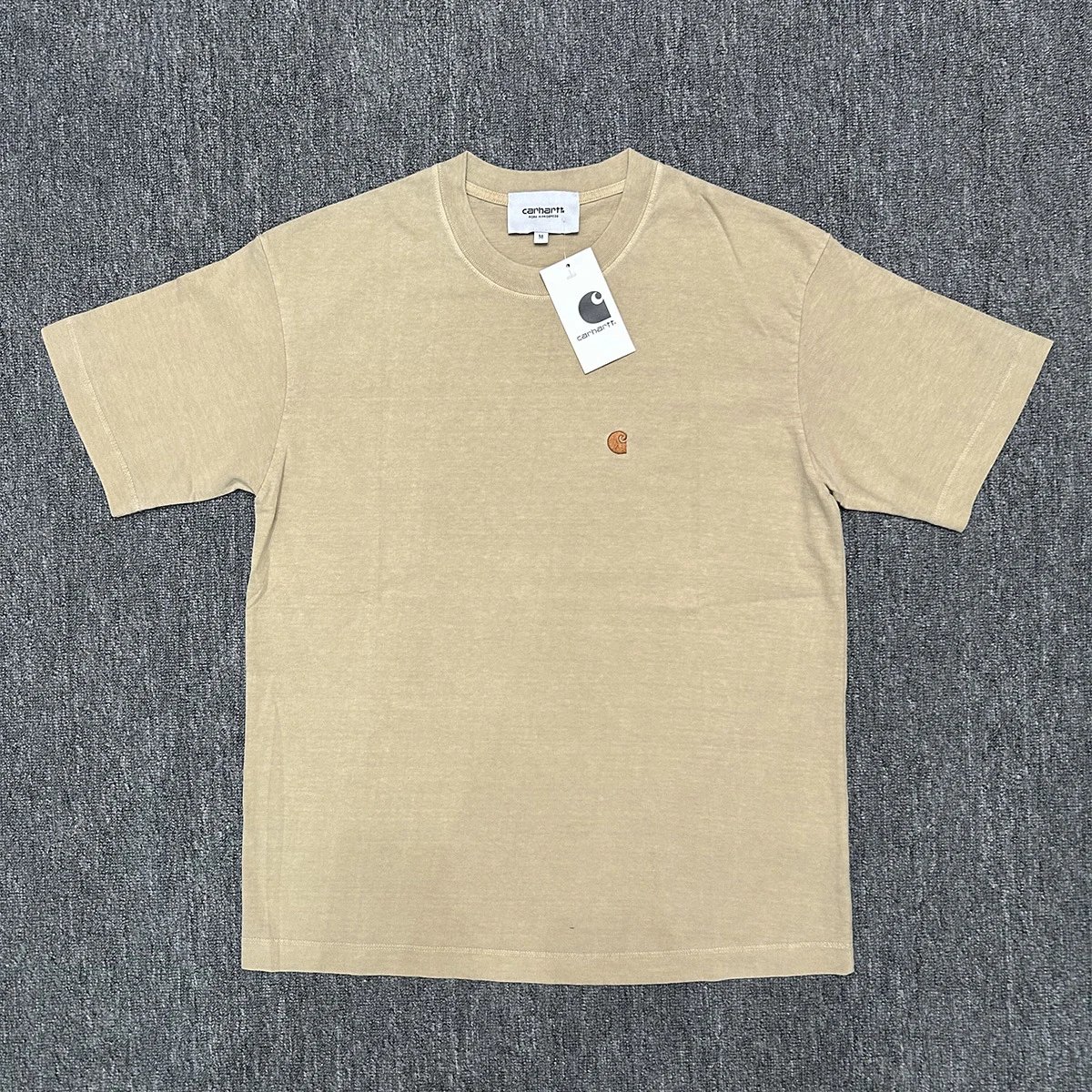 Carhartt T-Shirts Washed crew-neck T-shirt with embroidered chest logo — 223 Washed Apricot Color