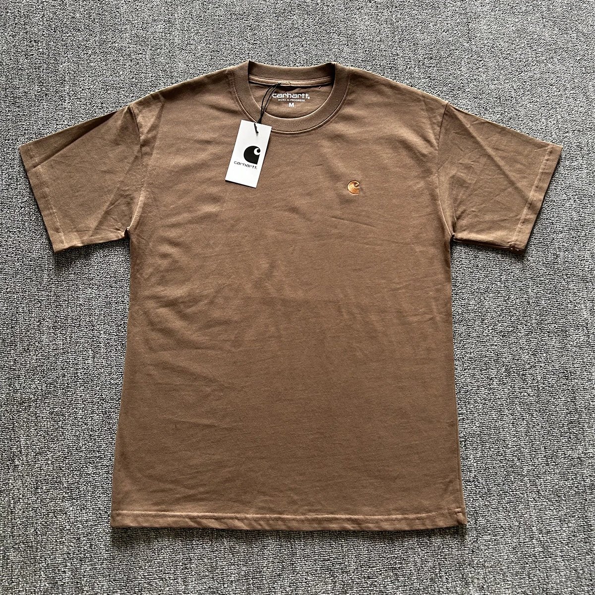 Carhartt T-Shirts Washed crew-neck T-shirt with embroidered chest logo — 8828 brownish coffee color
