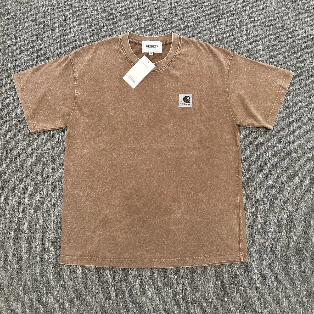 Carhartt T-Shirts Washed crew-neck T-shirt with embroidered chest logo — 8829 water khaki color
