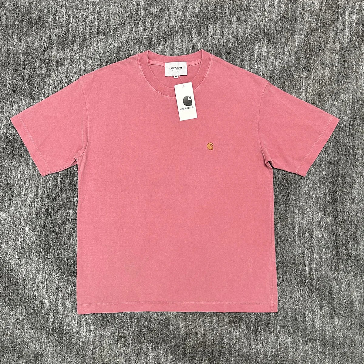 Carhartt T-Shirts Washed crew-neck T-shirt with embroidered chest logo — 223 Washed lotus-pink