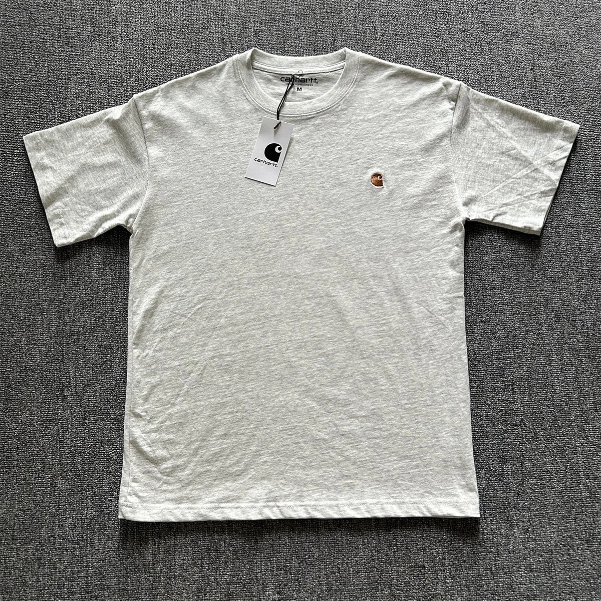 Carhartt T-Shirts Washed crew-neck T-shirt with embroidered chest logo — 8828 Heather Gray