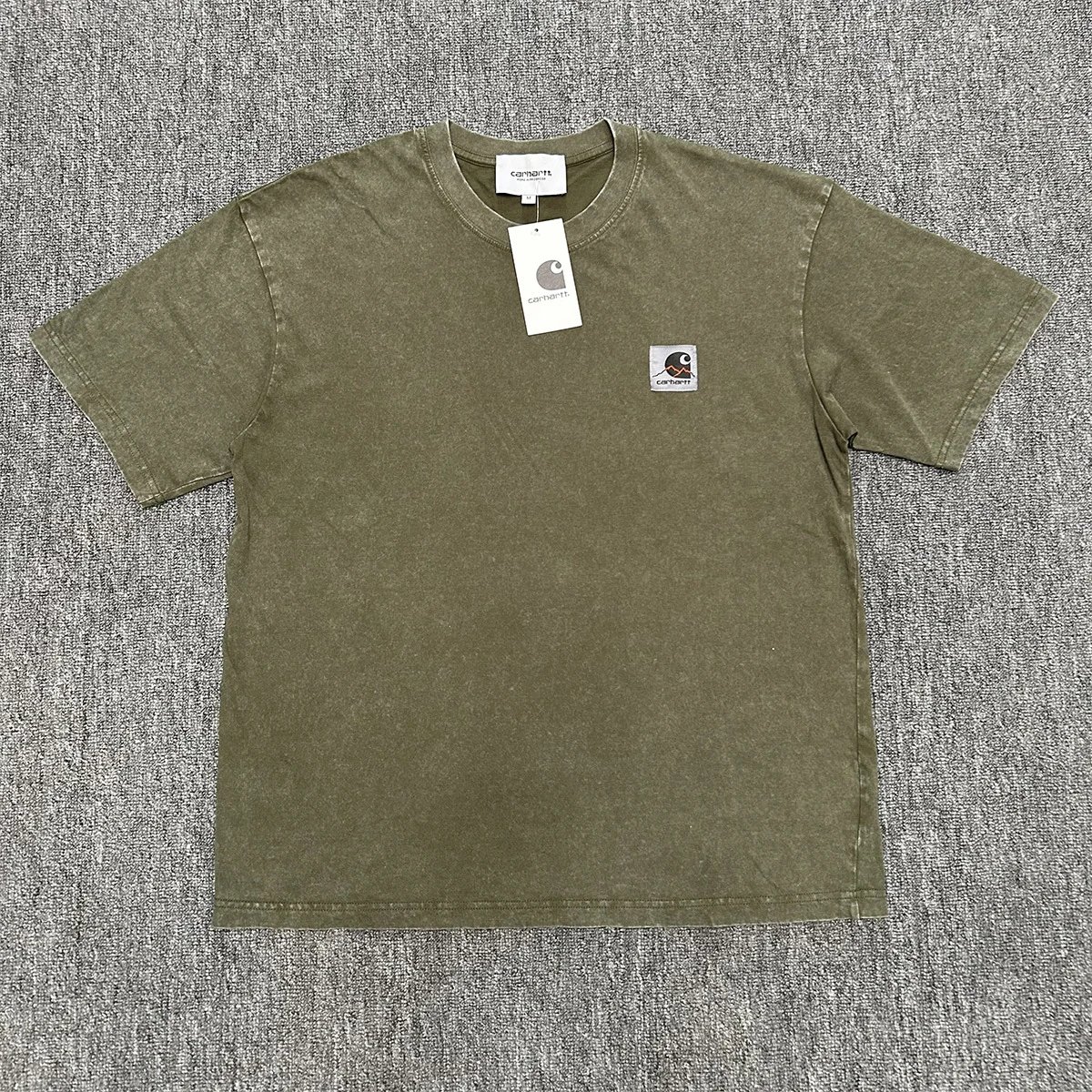 Carhartt T-Shirts Washed crew-neck T-shirt with embroidered chest logo — 8829 washed army green