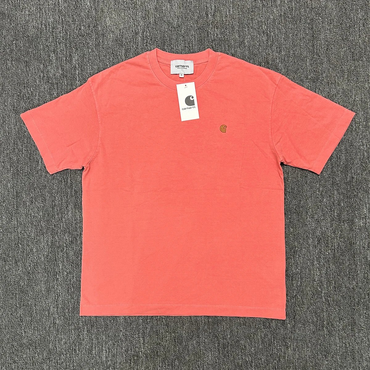 Carhartt T-Shirts Washed crew-neck T-shirt with embroidered chest logo — 223 Washed Watermelon Red