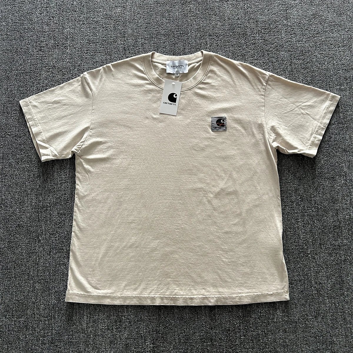 Carhartt T-Shirts Washed crew-neck T-shirt with embroidered chest logo — 8829 washed, batik apricot