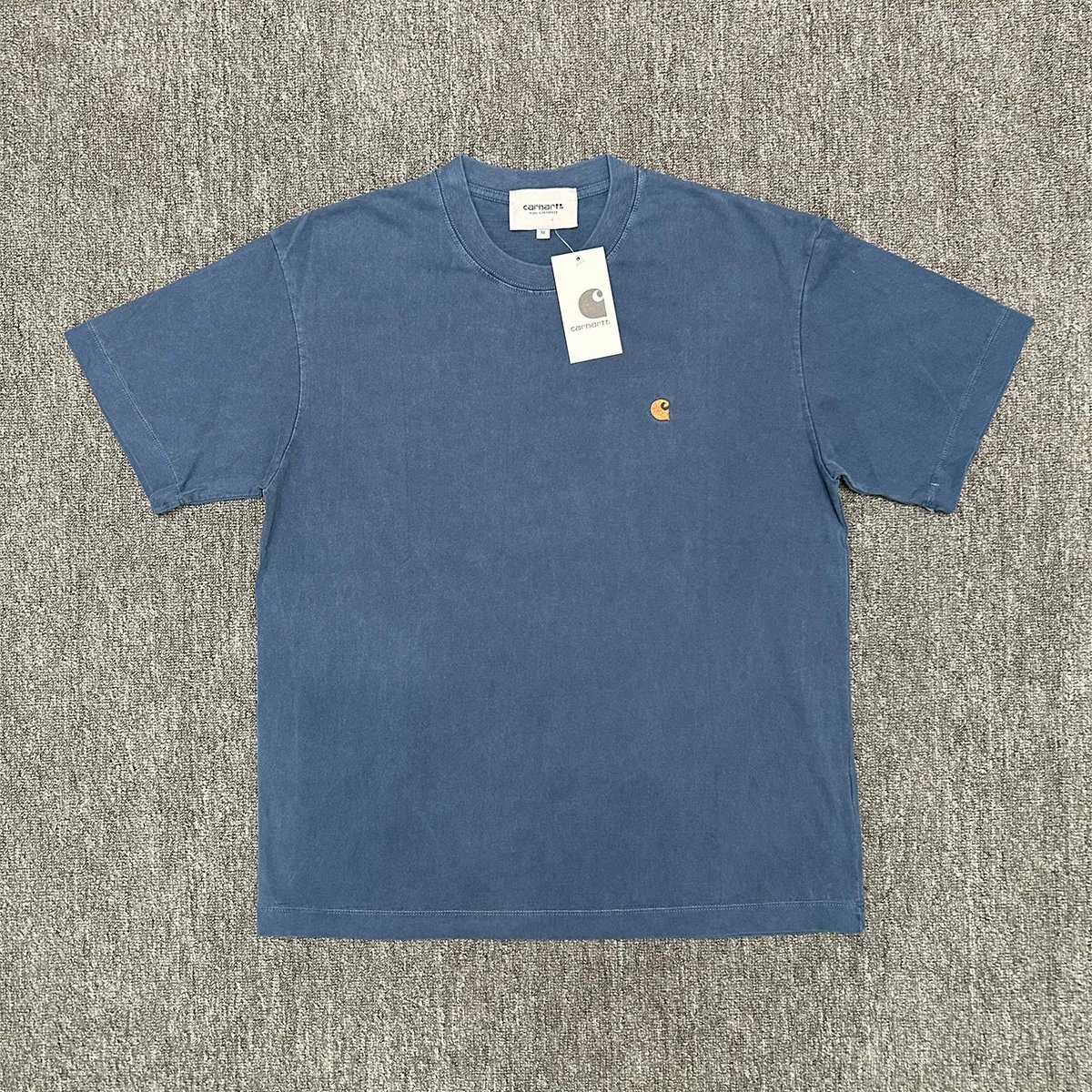 Carhartt T-Shirts Washed crew-neck T-shirt with embroidered chest logo — 223 Washed Royal Blue