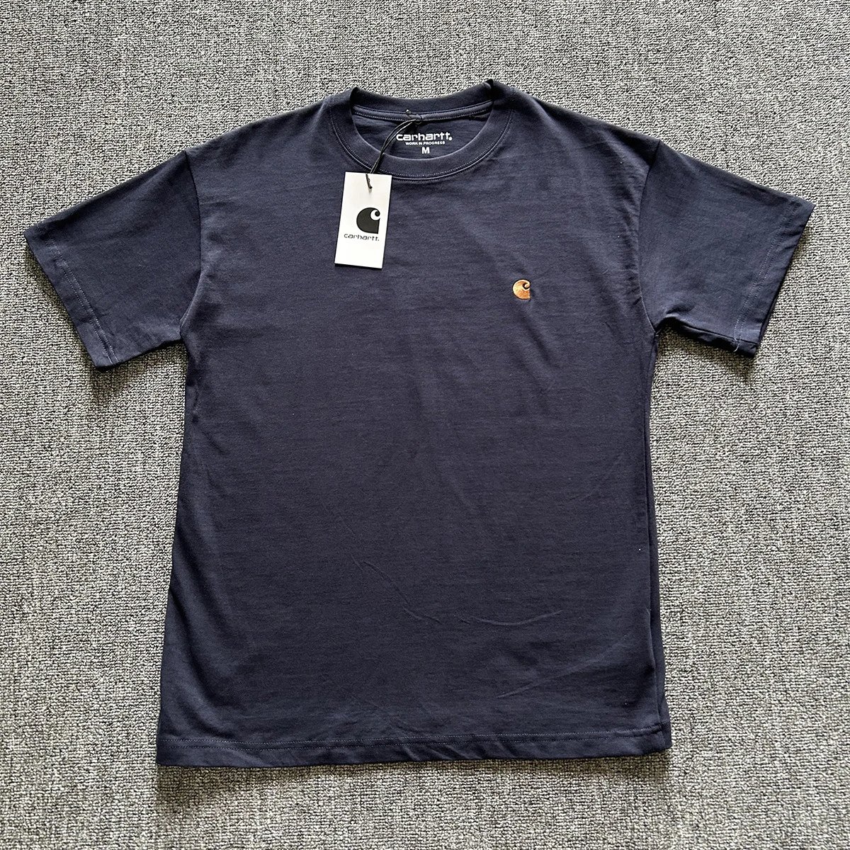 Carhartt T-Shirts Washed crew-neck T-shirt with embroidered chest logo — 8828 navy blue