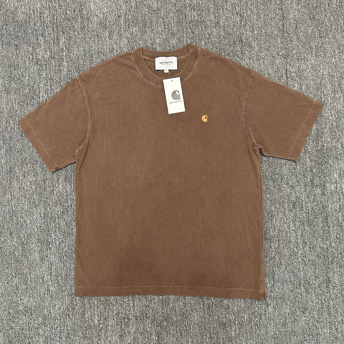 Carhartt T-Shirts Washed crew-neck T-shirt with embroidered chest logo — 223 Washed Coffee Brown