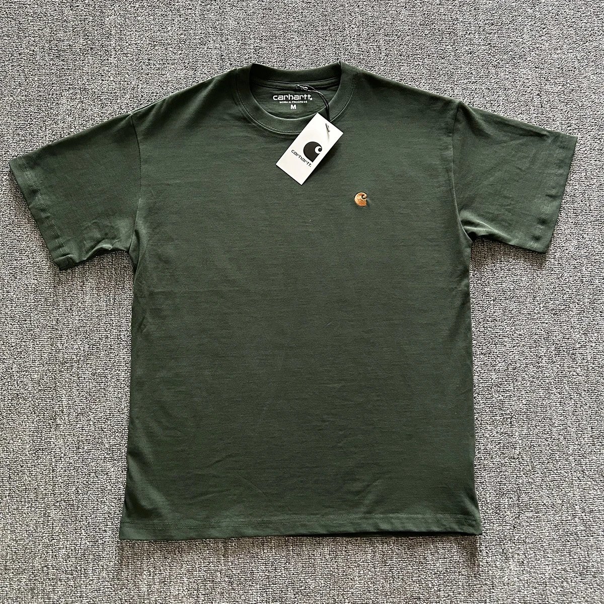 Carhartt T-Shirts Washed crew-neck T-shirt with embroidered chest logo — 8828 green