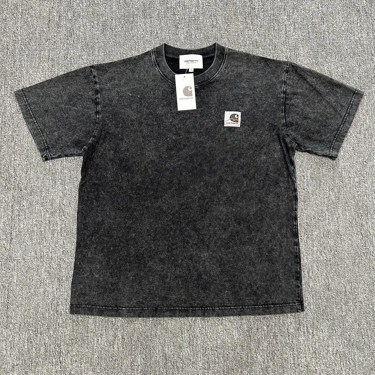 Carhartt T-Shirts Washed crew-neck T-shirt with embroidered chest logo — 8829 washed black
