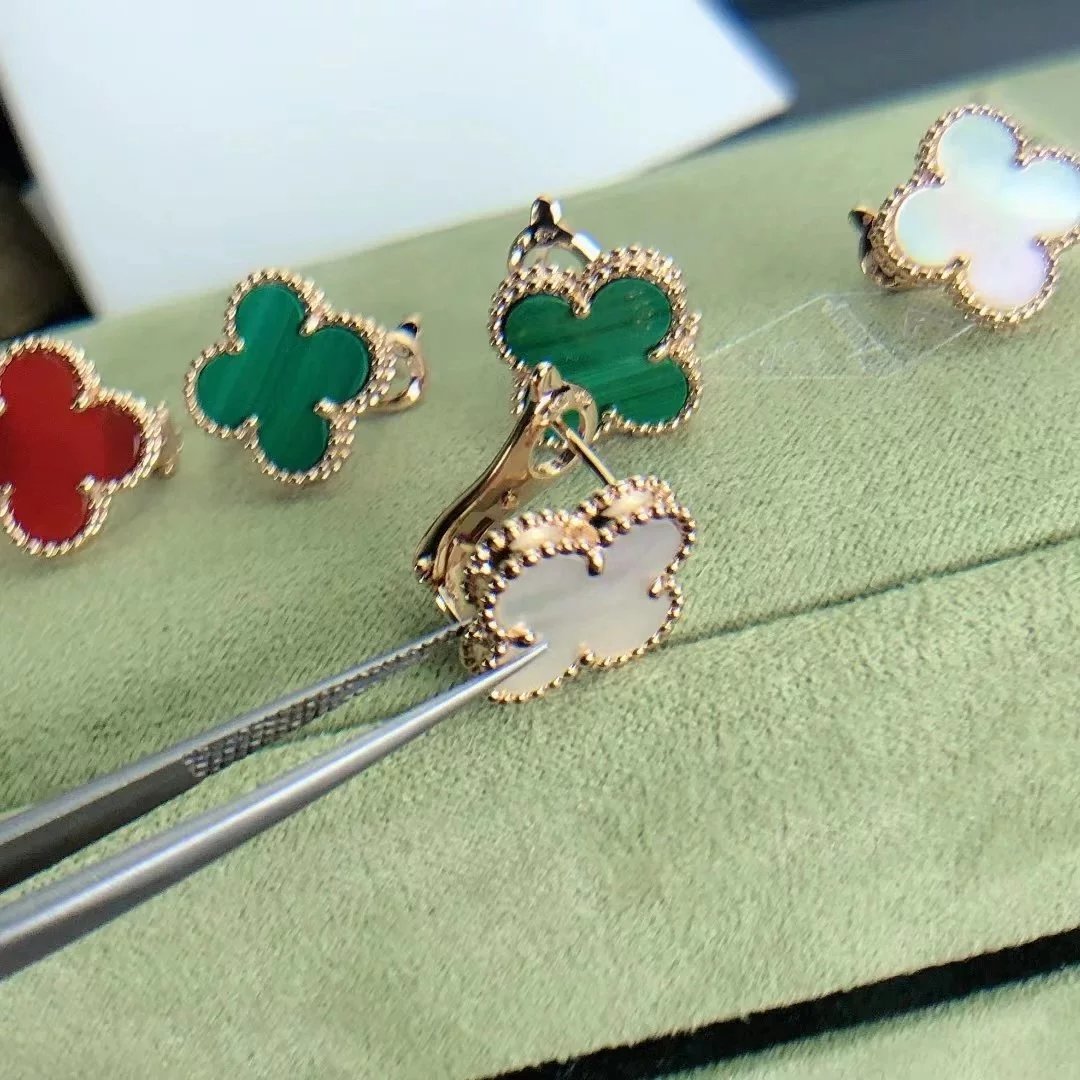 Van Cleef & Arpels Style Clover Earrings in Multiple Colors (Red, Green, White Mother-of-Pearl)