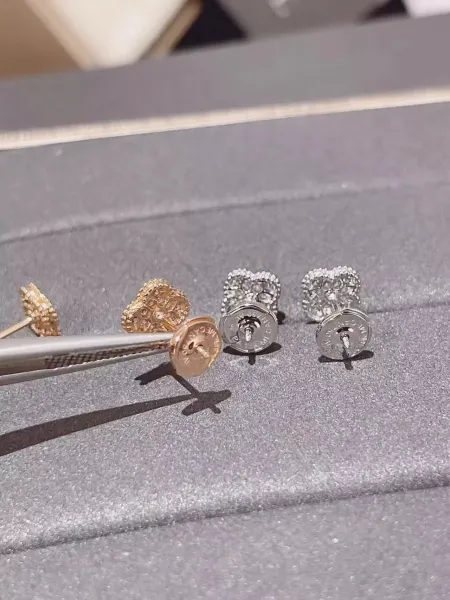 Design Four-Leaf Clover Pave Zircon Earrings Gold Jewelry - 6