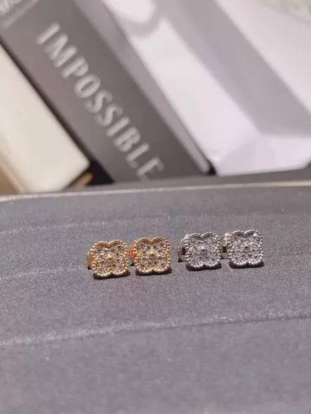Design Four-Leaf Clover Pave Zircon Earrings Gold Jewelry - 15
