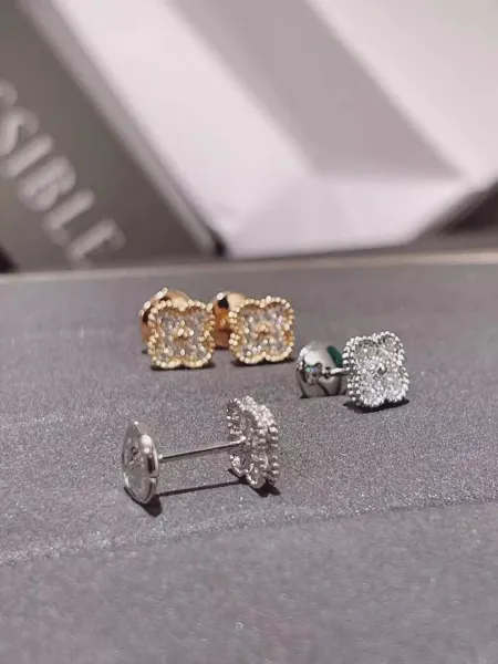 Design Four-Leaf Clover Pave Zircon Earrings Gold Jewelry - 5