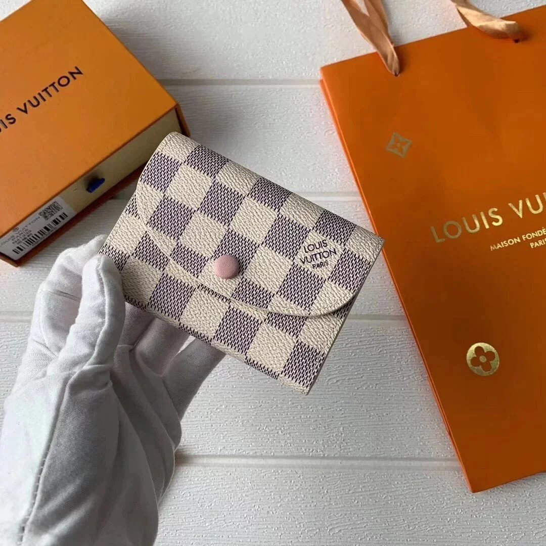 Louis Vuitton Rosalie Coin Purse Damier Azur Rose Ballerine