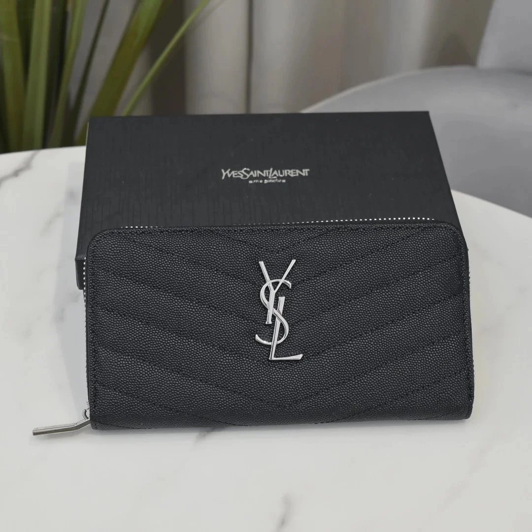 Black Quilted Zip Wallet