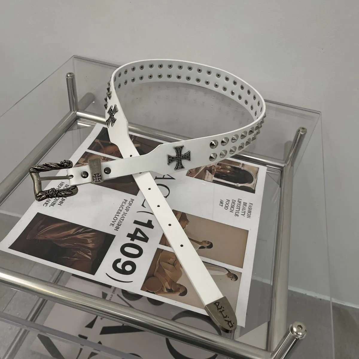 White ERD second-generation cross double row rivet belt