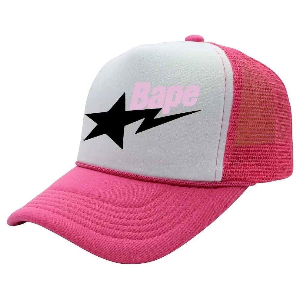 Black Star Six-Line String Cap - Rose Red White