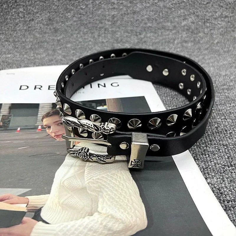 Black ERD second-generation cross double row rivet belt