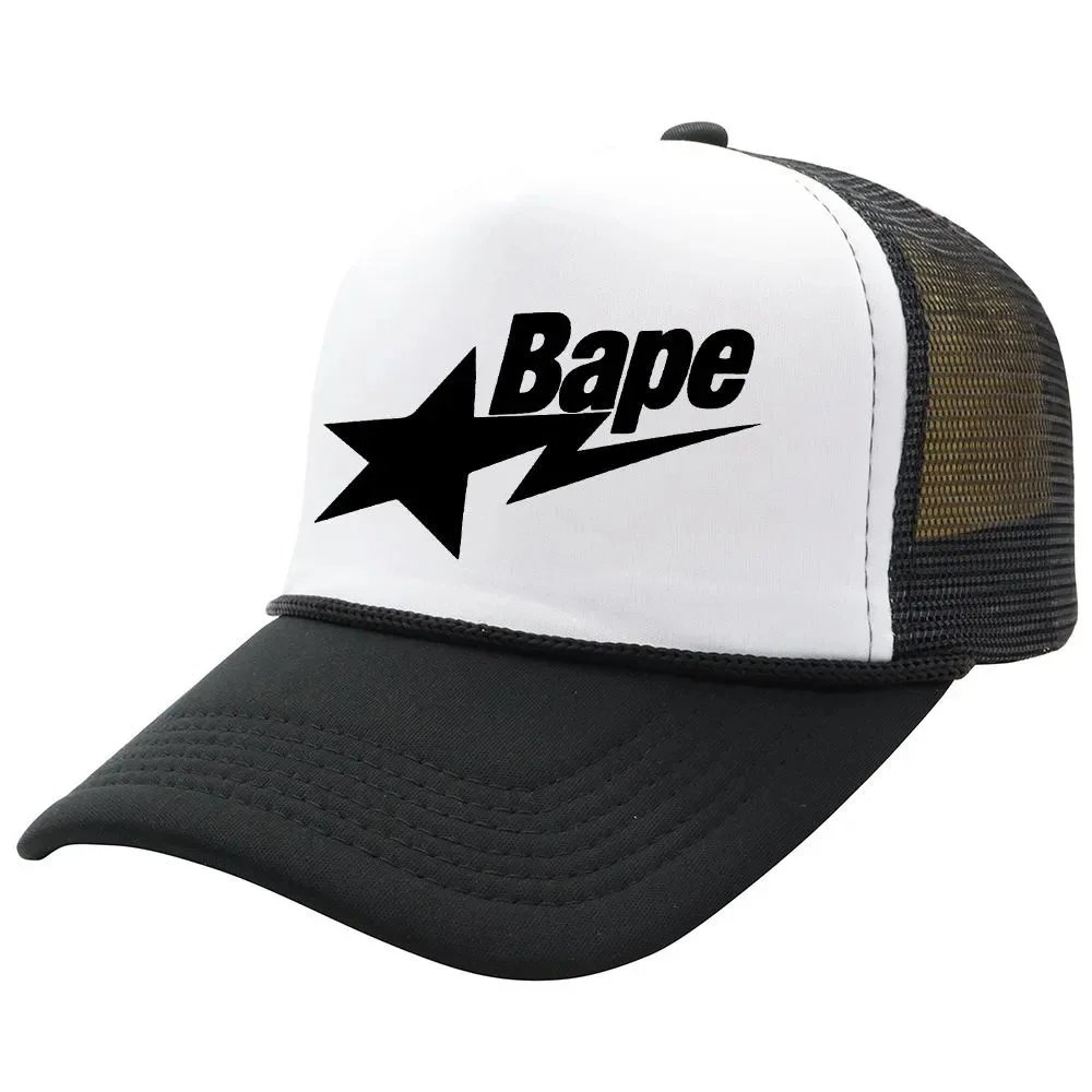 All Black Star Six-Line String Cap - Black White