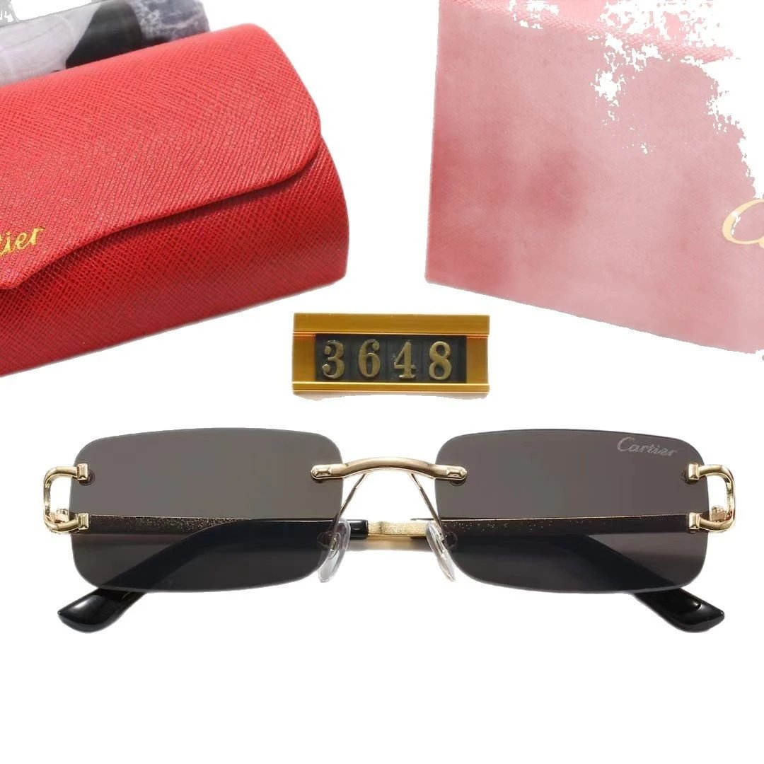 Gold Rimless Blue Gradient Lens Rectangular Sunglasses