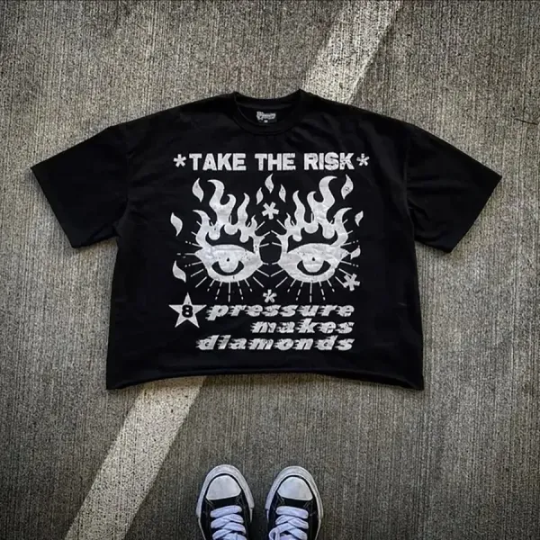 Design Take The Risk Cropped Graphic T-Shirt Black Tops.t Shirts - 1