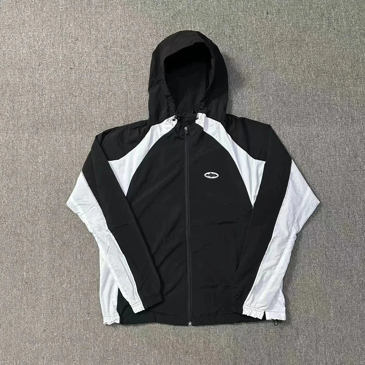 Black and White Hooded Windbreaker Jacket