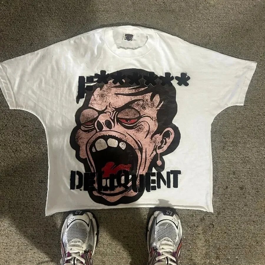 Design Graphic Face Print White T-Shirt Tops.t Shirts - 2